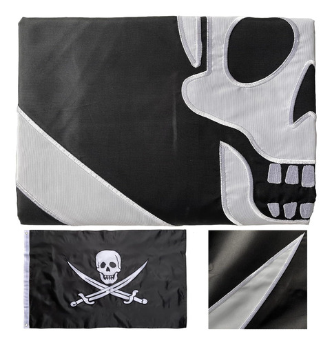 Bandera De Calavera Pirata Jolly Roger Bordada De 3 X 5, Nai