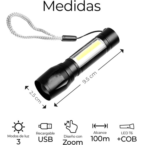 Lampara Tactica Recargable Led 2000l Con Zoom Y Linterna 5pc