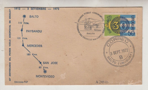 1972 Sobre 60° Aniversario Vuelo Aeropostal Salto Montevideo