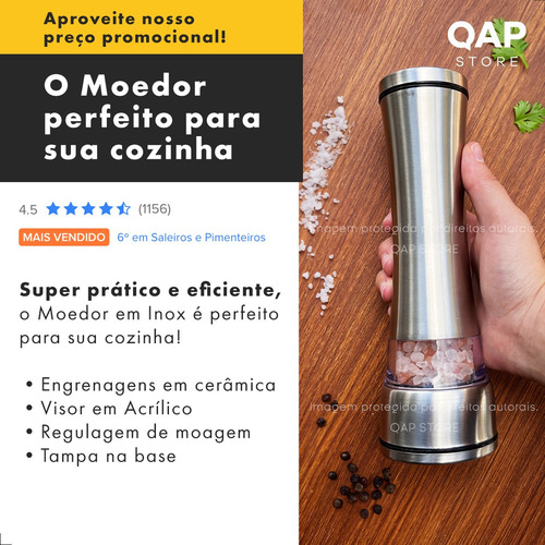 Moedor De Sal E Pimenta Aço Inox Gourmet - Ótima Qualidade!