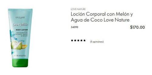Set Love Nature Oriflame Agua De Coco