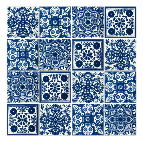 Azulejos De Talavera 16 Piezas 10cmx10cm Blanco Y Azul Prim