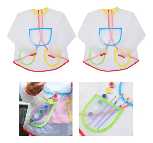 Pack De 2 Delantales De Pintura Para Niños De 5 A 10 Años – Impermeables, Con Mangas Largas Y Bolsillos, A Rayas De Colores