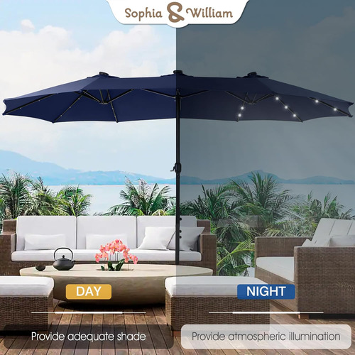 Sombrilla Extragrande De 15 Pies Con Luces Solares Y Base In