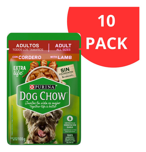 Purina Dog Chow Alimento Húmedo Para Adulto Cordero 10x100g