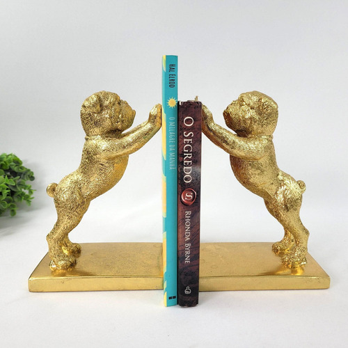Aparador De Livro Cachorro Dourado Pet Decor 20x13x9cm