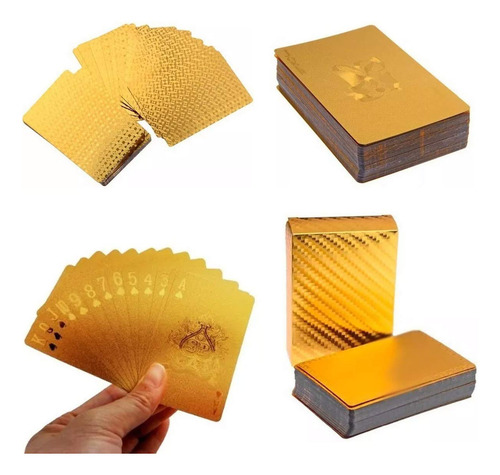 Baraja De Naipes Para Poker Impermeable Color Dorado