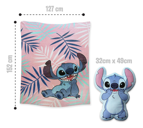 Lilo Y Stitch Set Frazada + Cojín, Alta Calidad, Disney Rosa Hawai