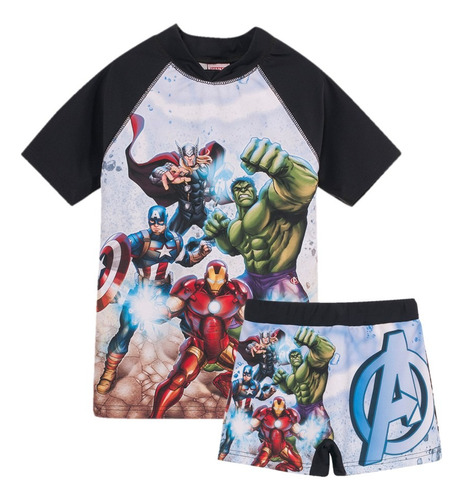 Conjunto Protección Solar Uv Remera Agua Niños Cars Avengers