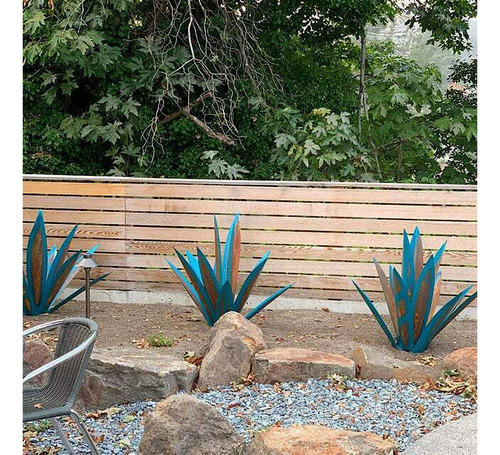 Escultura De Jardim De Metal De Agave Azul De 55 Cm