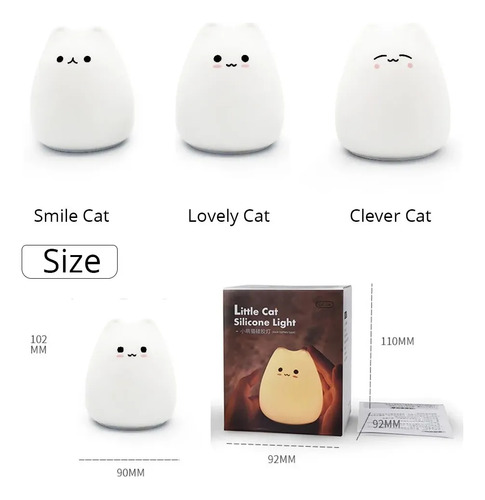 Lampara Led De Gato Tierno En Silicona Con 8 Tonos De Luces