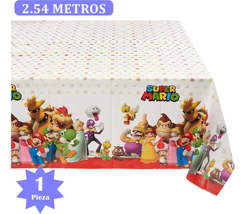 Mantel De Plastico Rectangular Mario Bros (254 X 107 Cm) Color Blanco