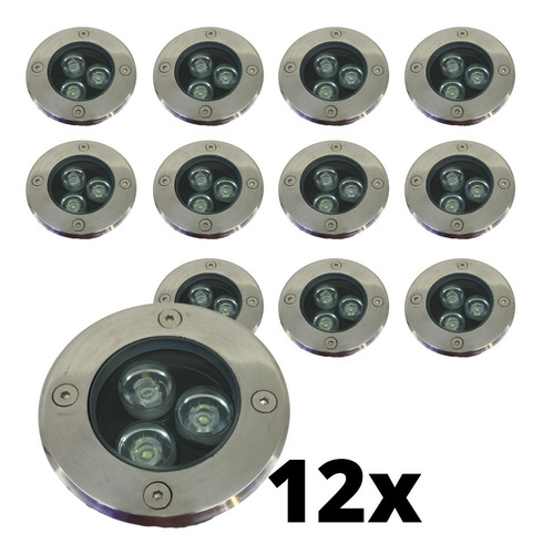 12 Balizador Luz Led 3w Spot Chão Piso Jardim Branco_quente