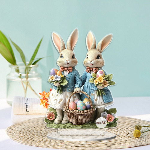 Adorno Acrílico Plano Con Forma De Conejito De Pascua Con Fo
