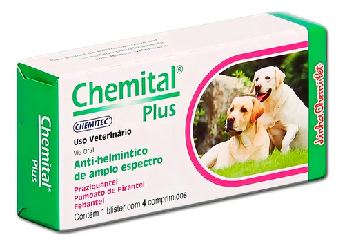 Kit 4 Chemital Plus Cães Vermífugo Comprimidos Chemitec