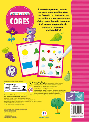 Escreva E Apague - Cores - (5033): Escreva E Apague - Cores, De Editora Ciranda Cultural. Infantil Editorial Ciranda Cultural, Tapa Mole, Edición Livro De Atividades En Português, 20