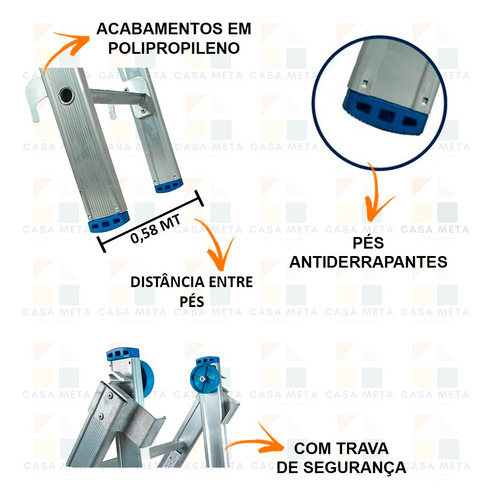 Escada Extensiva 3 Em 1 Em Alumínio 2 X 13 - 26 Degraus