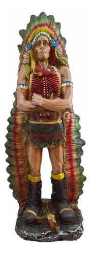 Gerónimo Con Penacho Largo Gurrero Apache Figura Resina 54cm