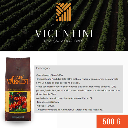 Café Vicentini Espresso Gourmet Torrado Em Grãos - 500g