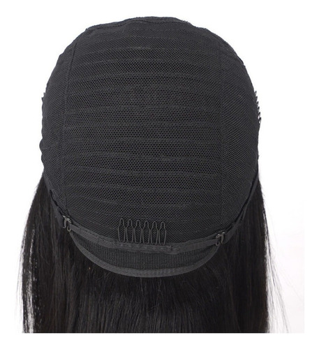 . Peruca Lisa Sem Franja, Cabelo Humano Preto, 40 Cm