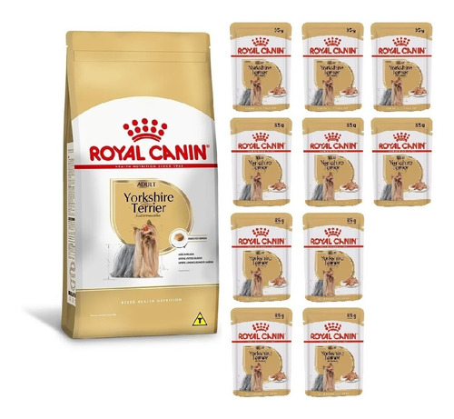 Kit Royal Canin Yorkshire Adulto Ração 1kg E 10 Sachês 85g