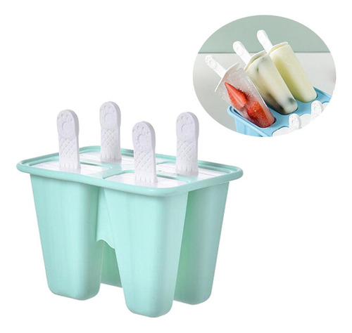 4 Popsicle Molds Diy Dessert Ice Reusable For 4 Cells Green