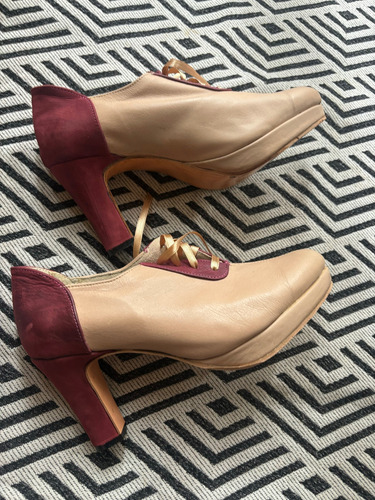 Zapatos Acordonados De Cuero Dos Colores Rosa Claro 36