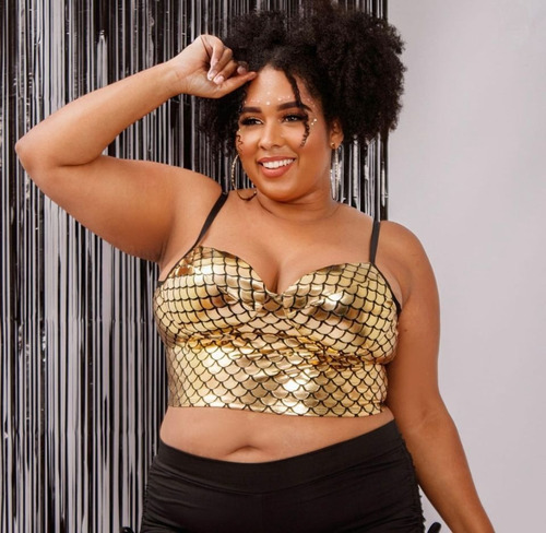 Cropped Folia Sereia Plus Size Alcinha Com Bojo Carnaval