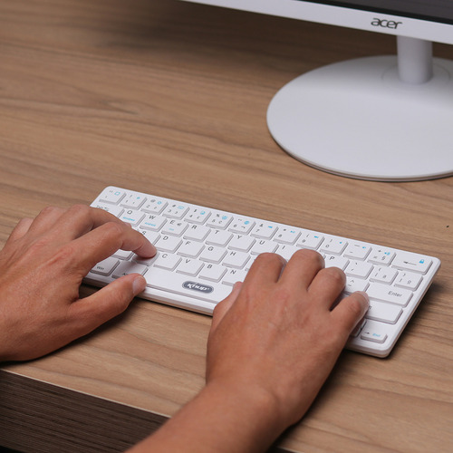 Teclado Bluetooth Abnt2 Sem Fio Para Pc Notebook Ergonomico Branco Computador 60 Compacto Silencioso