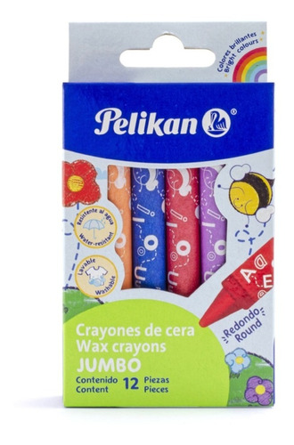 12 Crayones Jumbo Cera Colores Pelikan Escolar Niños Dibujo