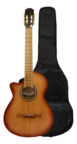 Guitarra Criolla Electrocriolla Para Zurdo Con Corte + Funda