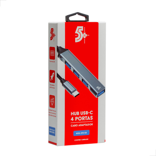 5+ DSH-01 Hub Adaptador Tipo C 4 Portas Usb 3.0 Gris 018-7457 Pix