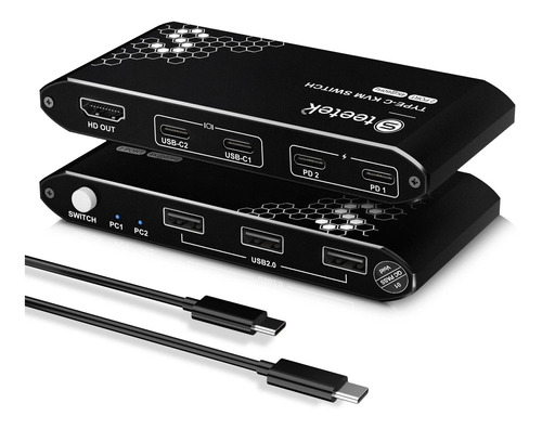 Steetek Interruptor Kvm Usb-c 2 Puerto Tipo Para 4k 60hz