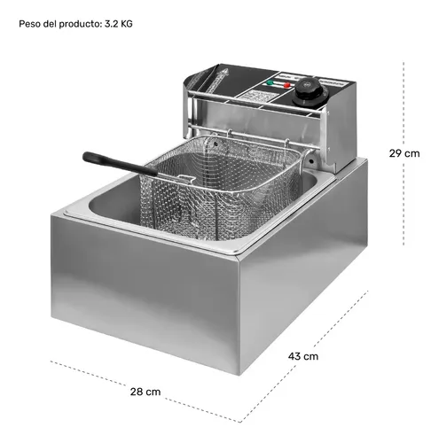 Freidora De Aceite 6L, Acero Inoxidable 2500W Con Control De Temperatura 60-200°C, Cesta Y Tapa Incluidos