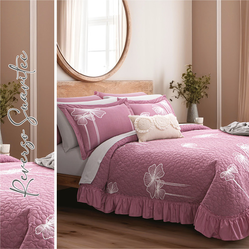 Colcha King Size Rosa Neo Selma Con Fundas Concord