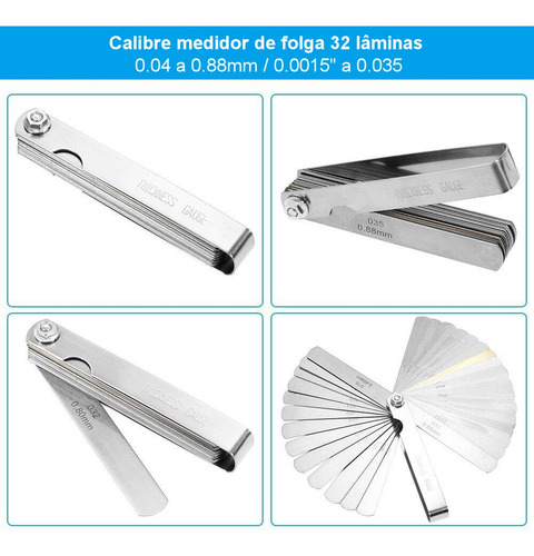 Jogo Calibre De Folga Vela Válvula Cabeçote 0,04 A 0,88mm