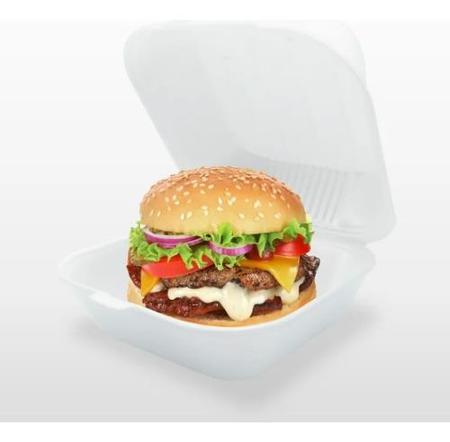 Contenedor Plato Desechable Termico Hamburguesero Reyma Blanco