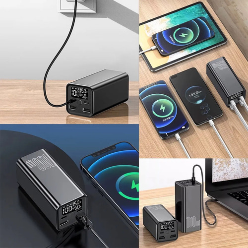 Cargador Carga Rapida Portátil 100w 20.000mah 2usb C+ 2 A Color Plateado