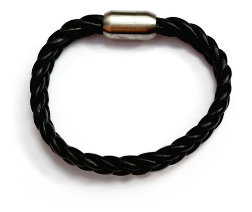 Pulsera De Cuero Negro Con Broche De Acero Inoxidable C