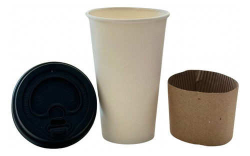 Kit De Vasos De Papel Blanco De 16 Oz, Tapa Negra Y Fajilla