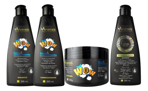 Kit Arvensis Wow Shampoo Cond Máscara + Ativador Crespos