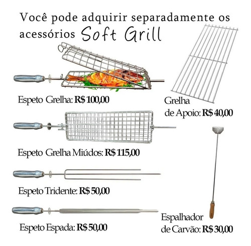 3 Espetos Espada Inox Churrasqueira Soft Grill Giratório