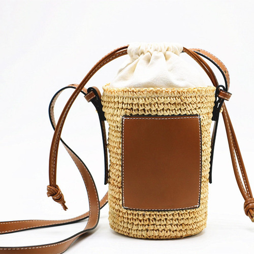 2 Bolso De Paja De Barril Redondo Tejido A