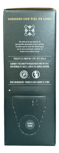 Vinho Argentino Cordero Con Piel De Lobo Malbec Box 3 Litros