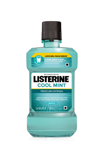 Imagen 2 de 3 de Enjuague Bucal Listerine Cool Mint Frescura Intensa X500ml