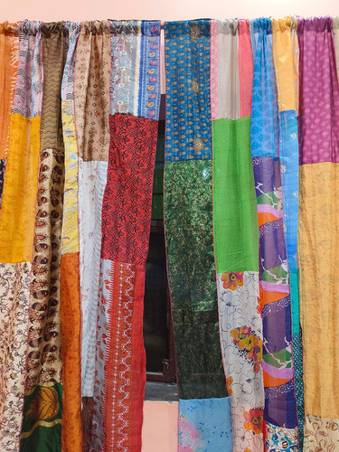 Cortina Y Cortinas De Patchwork Multicolor Sari Vintage Para