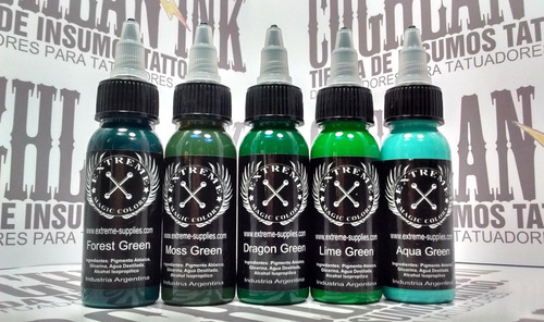 Imagen 6 de 10 de Set Tattoo Extreme 5 Tintas X 1oz = 5 Oz Tatuajes Tatuar