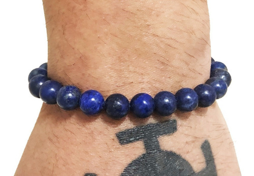 Pulseira De Pedra Bolinha Lapis Lazuli Azul 8mm Diâmetro 19 Cm