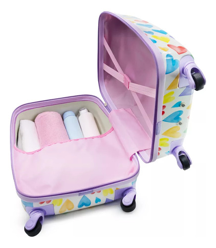 Set Viaje Infantil Maleta Mochila Lonchera Almohada Diseño Corazones Color Blanco