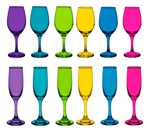 Pack 6 Copas Vino +6 Copas Champaña Rioja Full Color Cristar